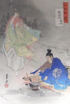 herrero munechika ayudado por un espíritu de zorro forjando la espada pequeño zorro 1873 Ogata Gekko Ukiyo e Pinturas al óleo